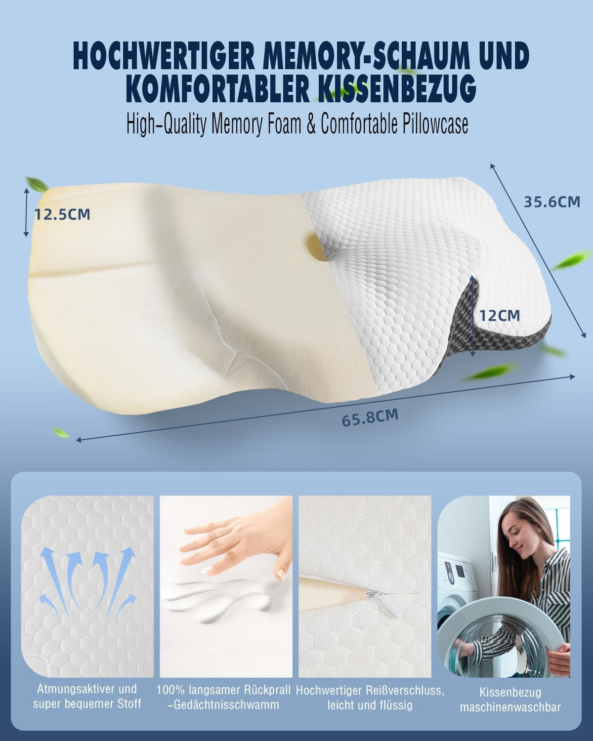 Almohada Cervical Almohada Ortopédica para Dolor de Cuello Almohada Viscoelástica Almohada Ergonómica para un Soporte Óptimo Almohada de Soporte Cervical para Soportes Laterales de Espalda y Abdominales Almohadas Ortopédicas Cervicales Naty Shop