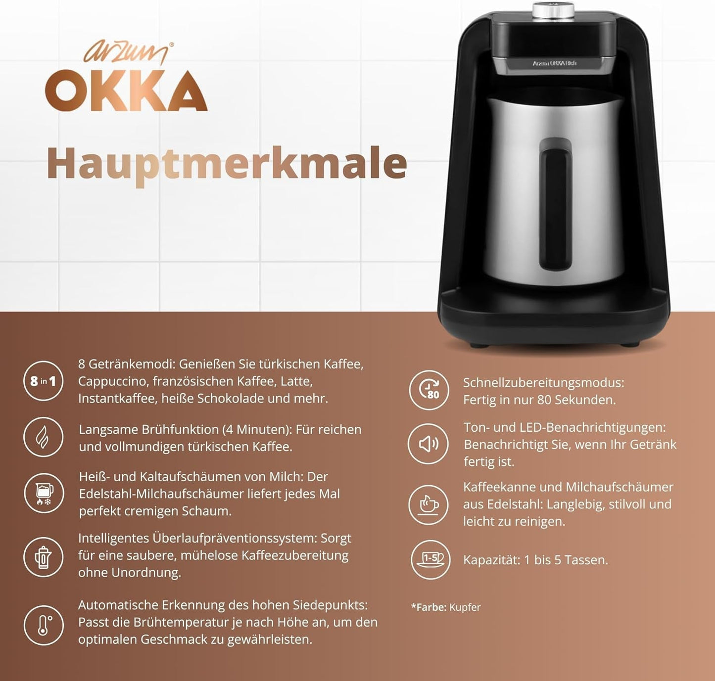 MÁQUINA DE CAFÉ TURCA Arzum OKKA RICH SPIN PRO (cromada)