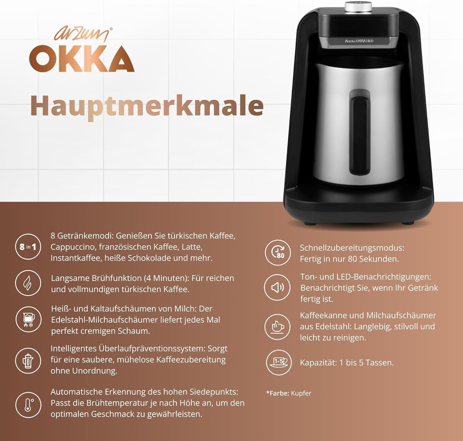 MÁQUINA DE CAFÉ TURCA Arzum OKKA RICH SPIN PRO (cromada)