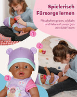 BABY Born Eva - muñeca bebé 43 cm - 10 funciones incluidos accesorios y colchón - Funciona completamente sin pilas - Apto para niños a partir de 3 años