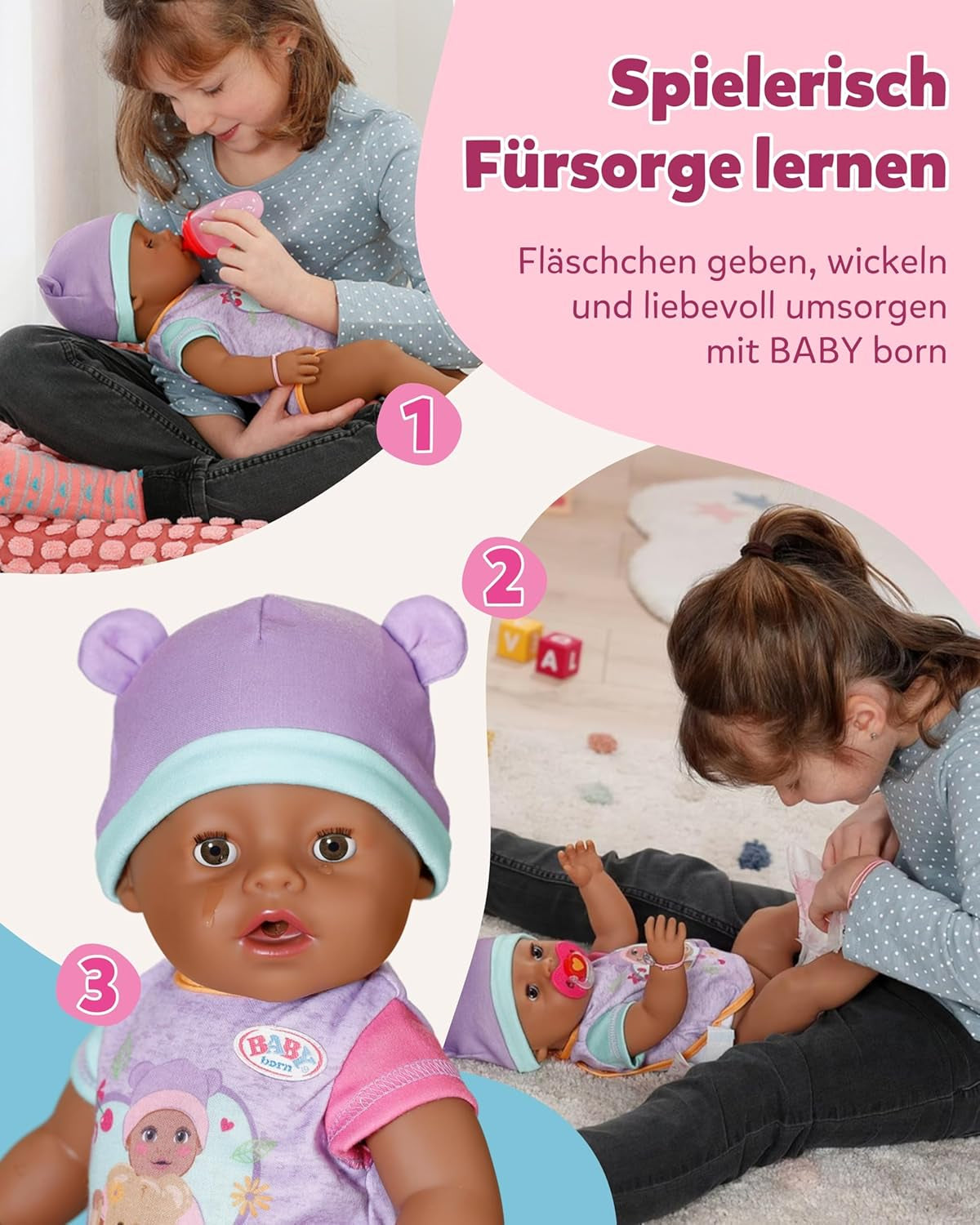 BABY Born Eva - muñeca bebé 43 cm - 10 funciones incluidos accesorios y colchón - Funciona completamente sin pilas - Apto para niños a partir de 3 años
