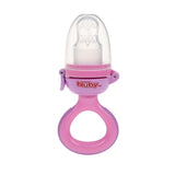 Nuby Alimentador de frutas de silicona Nibbler - Alimentador de frutas para bebés de 6 meses y niños pequeños - Anillo de dentición para frutas, verduras y purés - Sin BPA - Rosa - 6+ meses
