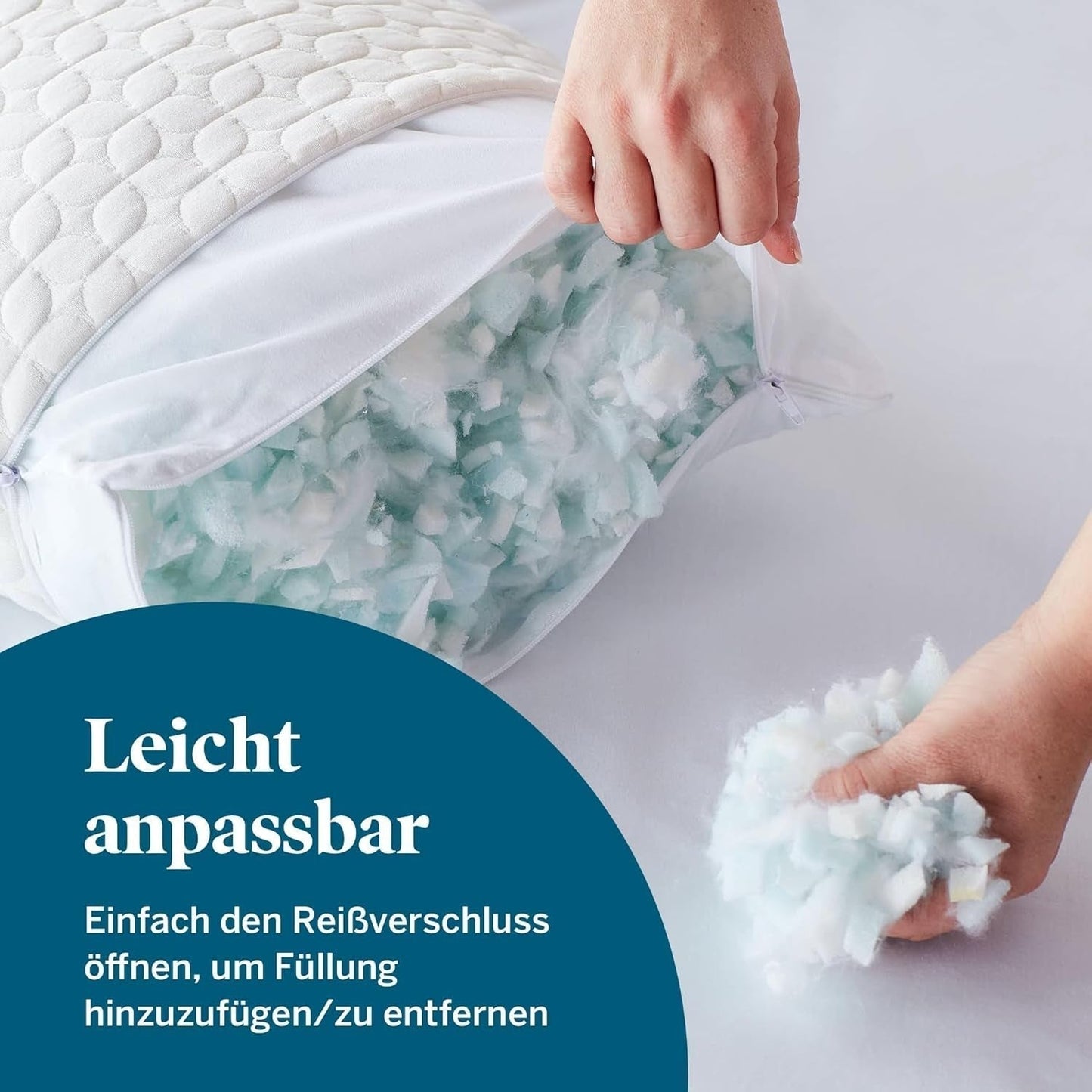 Almohada LUCID 40 X 80 cm con relleno híbrido de viscoelástica triturada y microfibra - relleno desenfundable y regulable - funda lavable - para personas que duermen de lado, boca arriba y boca abajo Naty Shop almohadas estándar