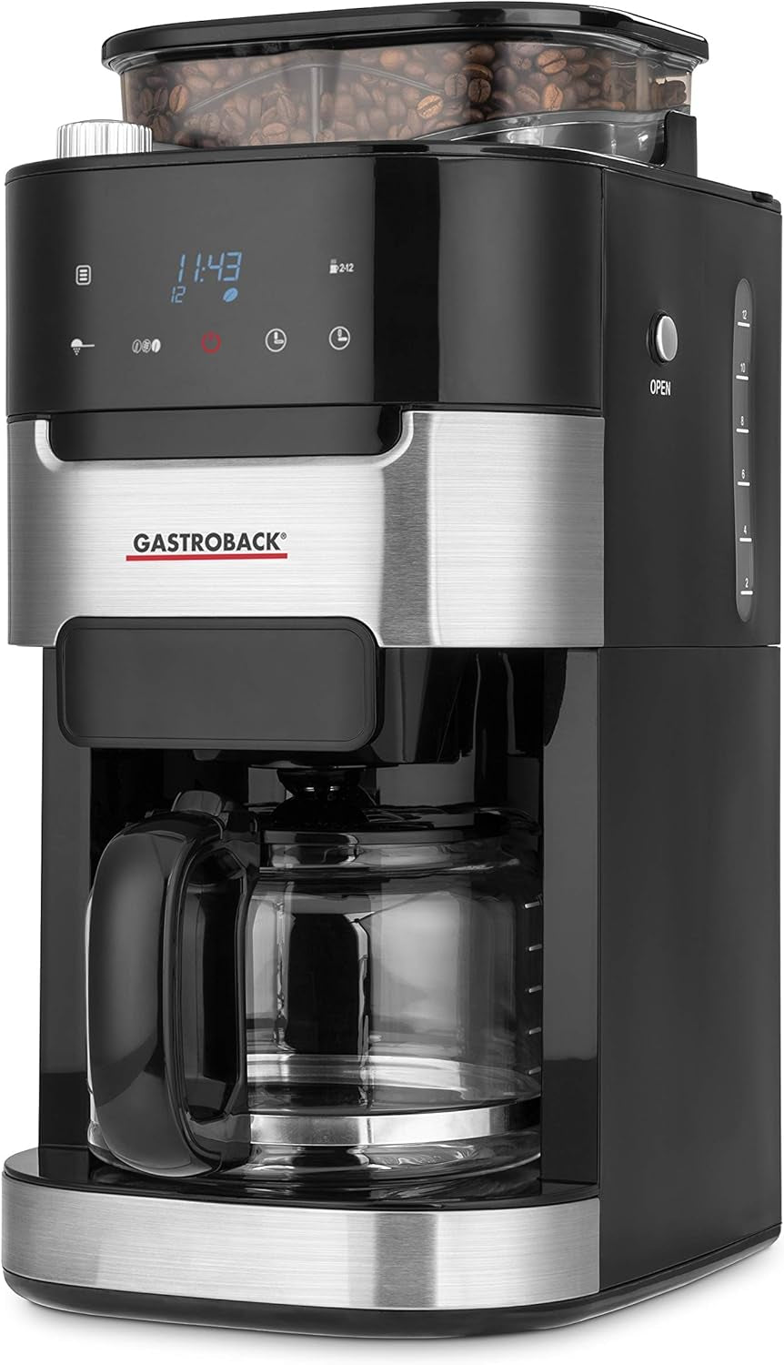 GASTROBACK 42711 Grind & Brew Pro Coffee Espresso Machine, Máquina de café espresso con filtro y molinillo integrados, Molinillo cónico con 8 ajustes de molienda, Pantalla táctil LCD, Plástico