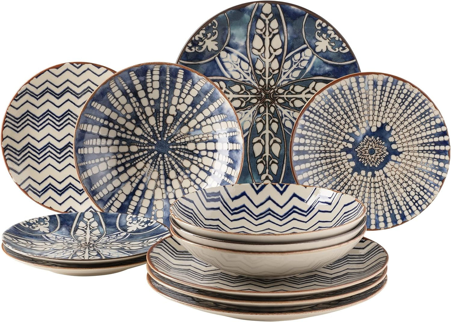 MÄSER 934017 Vajilla Iberico Blue para 4 personas, 12 piezas, estilo morisco, varios diseños vintage en blanco y azul, cerámica