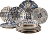 MÄSER 934017 Vajilla Iberico Blue para 4 personas, 12 piezas, estilo morisco, varios diseños vintage en blanco y azul, cerámica
