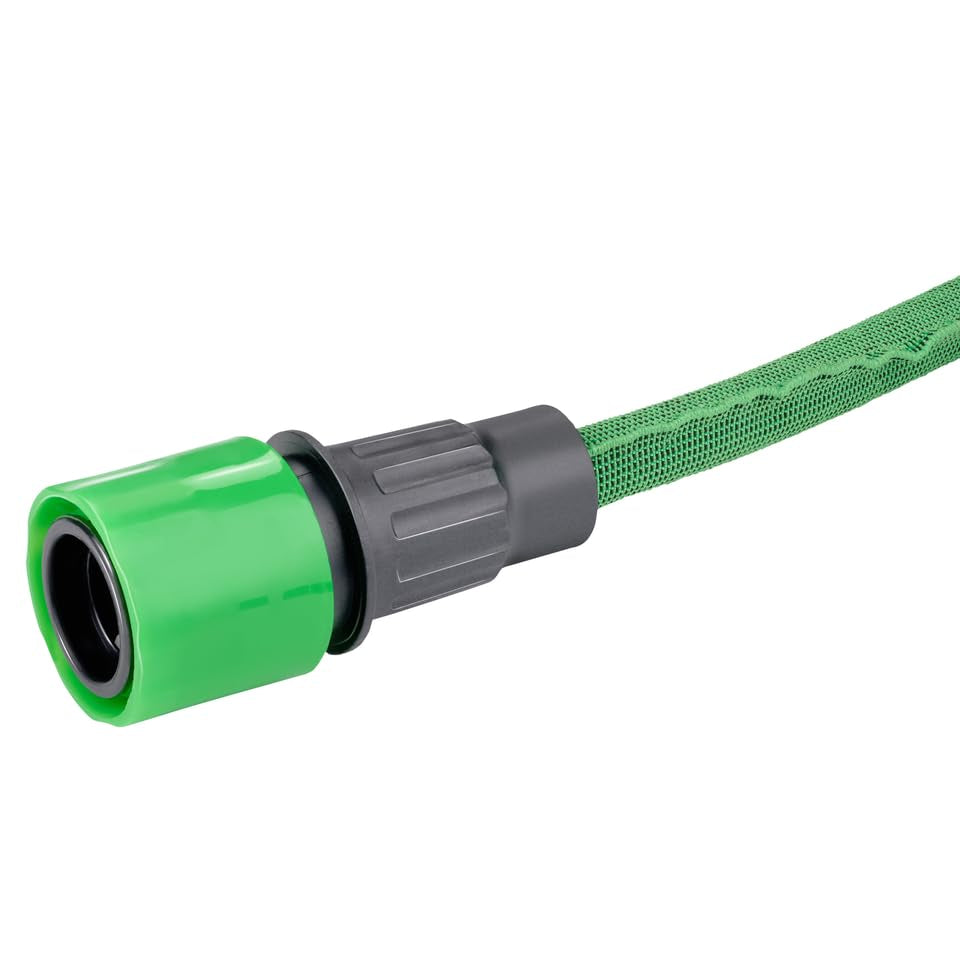 Manguera de jardín flexible Kinzo 20 m - incl. Accesorio para manguera - Manguera flexible con cabezal rociador con 7 posiciones de rociado - Plástico - Verde/Gris