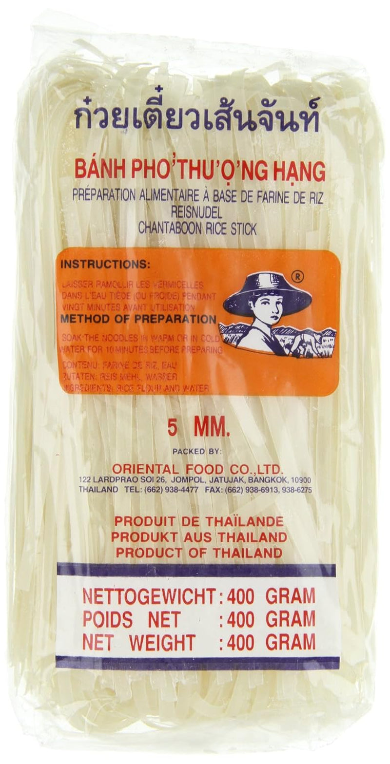 Fideos de arroz - tailandeses, fideos de cinta de arroz de 5 mm de ancho, hechos con harina de arroz - 17 x 400 g