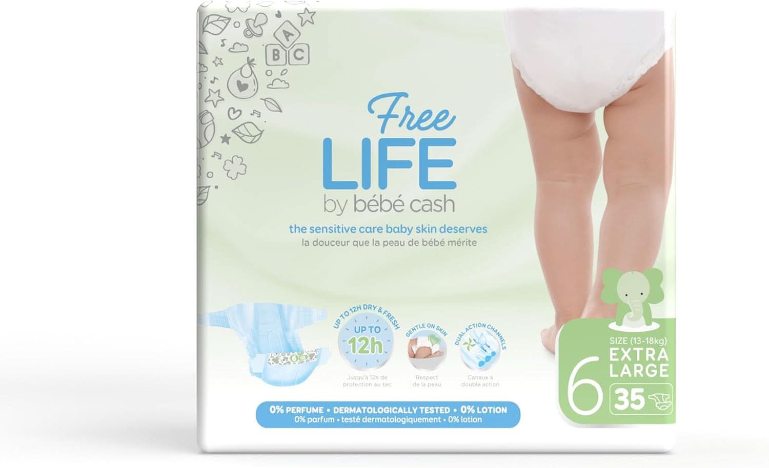 Pañal Freelife Baby Cash, Größe 6 (18 Kg Und +), 1 X 35 = 35 Pañal Naty Shop Taille 6 (140 Unité)