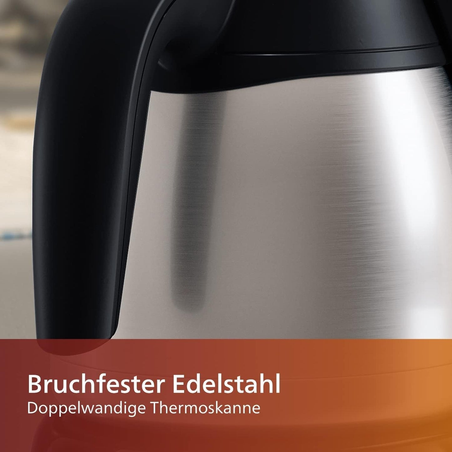 PHILIPS Café Gaia Cafetera Espresso con Filtro - Jarra Termo de Acero Inoxidable, Sistema Antigoteo, Aroma Intenso, Apagado Automático, 1300ml, Negra (HD7546/20)