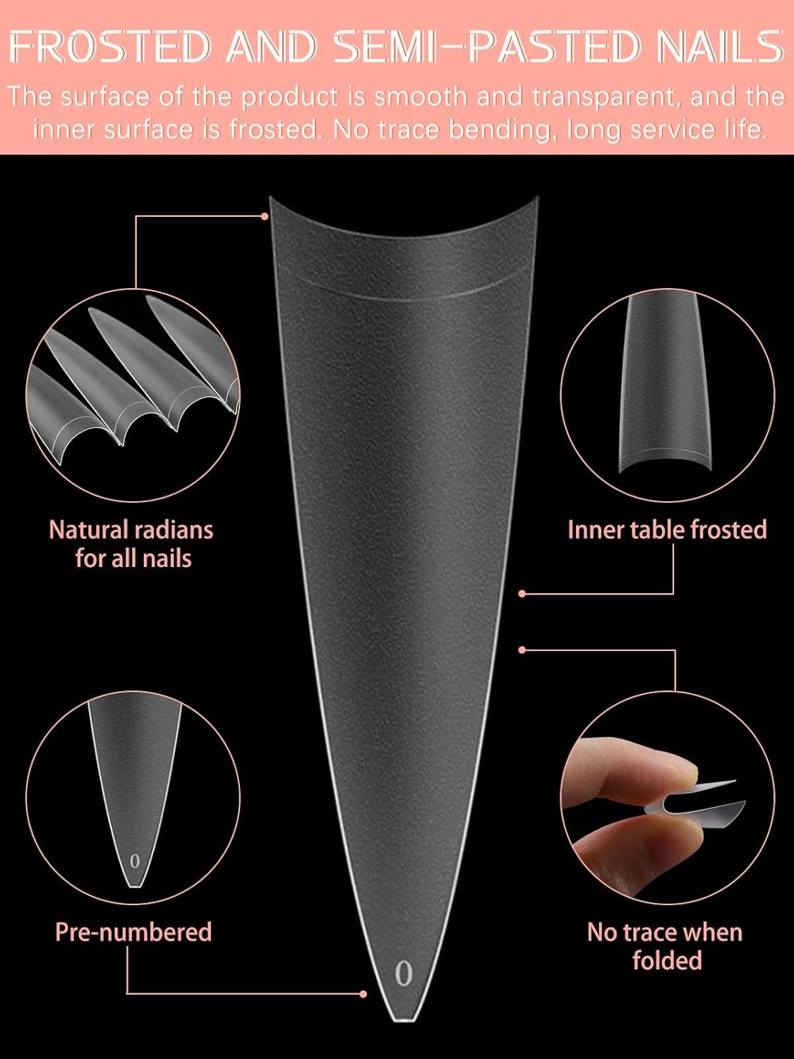 EBANKU 500 puntas de uñas postizas artificiales, gel suave mate, puntas transparentes, puntas de uñas artificiales para extensiones de uñas, juego de uñas postizas, 12 tamaños-A