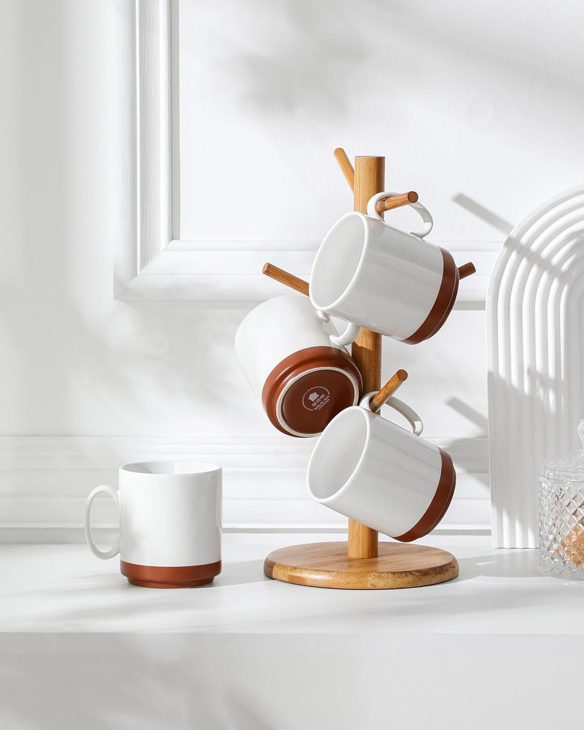 Juego de tazas de café MALACASA, juego de tazas de gres de 350ml para 4 personas, tazas de café modernas para té, zumo, café con leche, capuchino, chocolate caliente. Apto para lavavajillas y microondas, serie TARA, blanco caqui