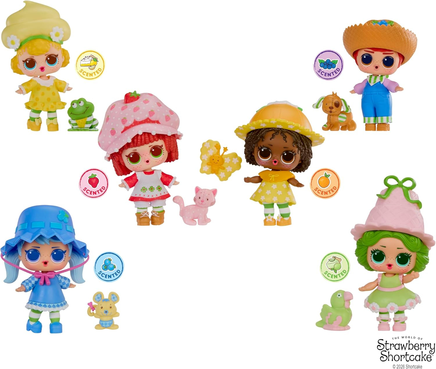 Jajaja ¡Sorpresa! Loves Strawberry Shortcake Tots - Muñecas perfumadas coleccionables con 7 sorpresas, mascota, moda, zapatos, sombrero, juego con casa convertible de Strawberry Shortcake, a partir de 4 años