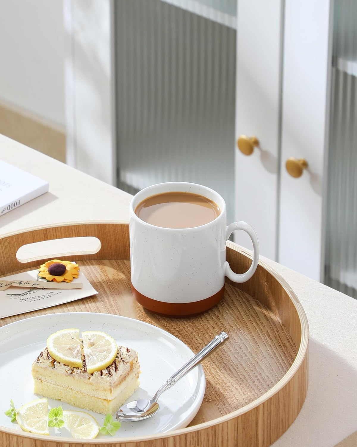 Juego de tazas de café MALACASA, juego de tazas de gres de 350ml para 4 personas, tazas de café modernas para té, zumo, café con leche, capuchino, chocolate caliente. Apto para lavavajillas y microondas, serie TARA, blanco caqui