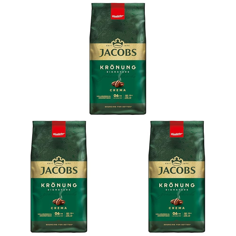 Jacobs Café Crema Gold Kaffeebohnen 1Kg - Vollmundig, Aromatisch, Fruchtige Notes, Arábica y Robusta Bohnen, Intensidad 5/10, Ideal para Café Crema Naty Shop Krönung Crema 3 x 1 kg