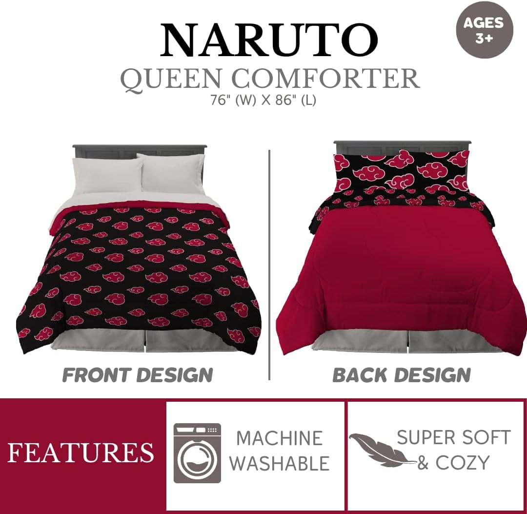 Franco Naruto Anime Akatsuki Patrón Ropa de Cama de Microfibra Suave Edredón Queen, (Producto Oficial de Naruto) Edredones y Edredones Naty Shop