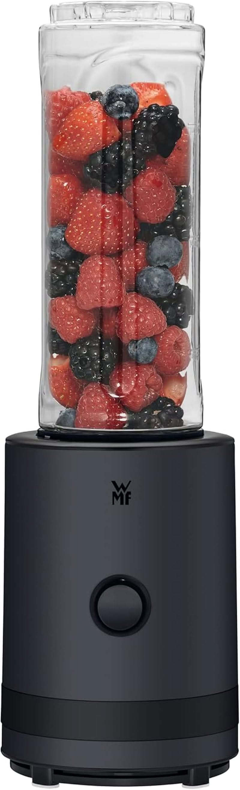 WMF Küchenminis Smoothie-To-Go, Mini batidora con base Mit Zwei Mix-/Trinkbehältern 0,6 L, Batidora Hochleistungsmixer 300 W, Edelstahl Matt, Schwarz Kitchen Naty Shop