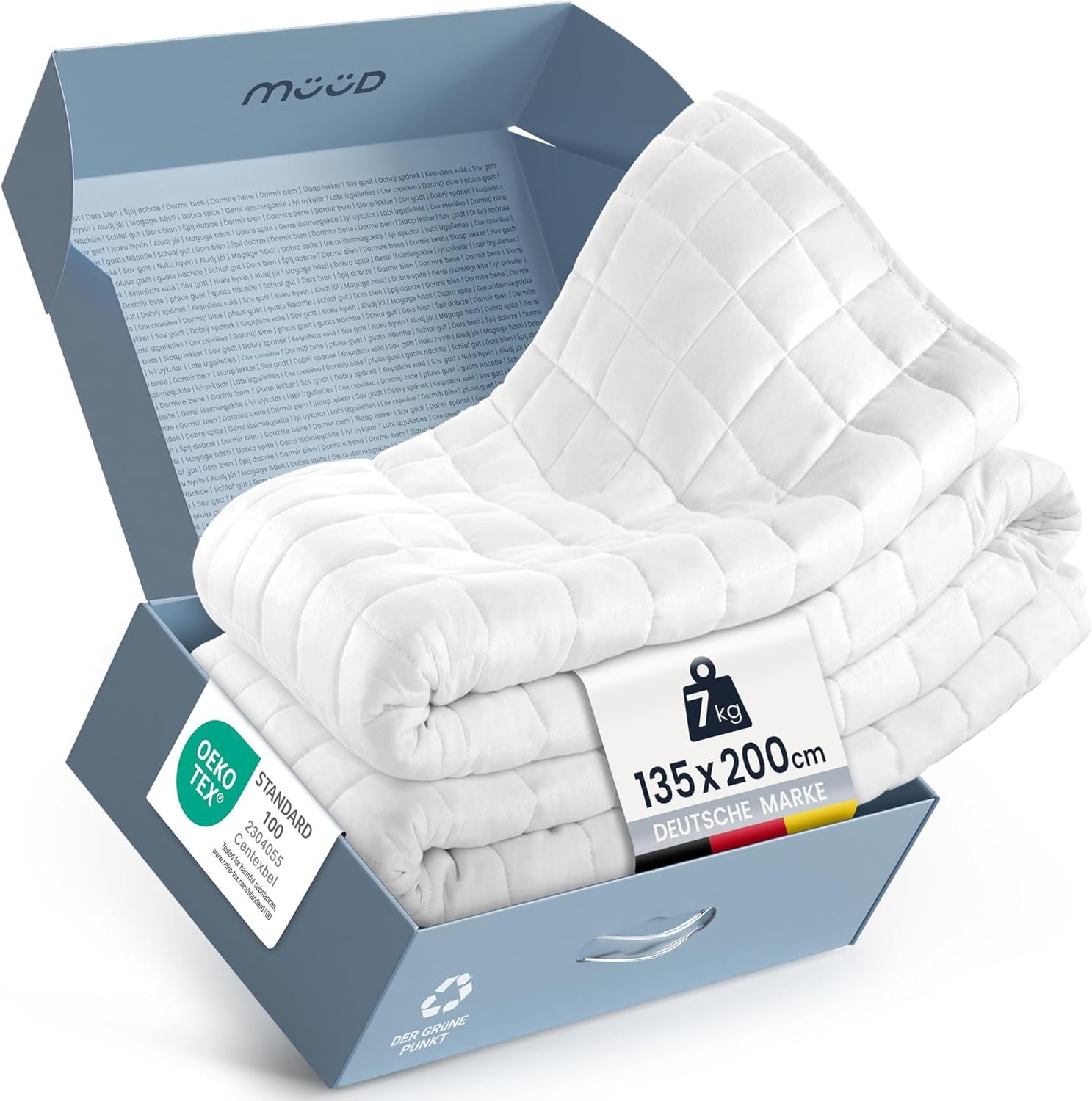 Manta terapéutica de 7 kg I 135X200Cm I Para un sueño reparador I Manta lastrada de alta calidad hecha de algodón transpirable I Alivia el estrés y terapéutica - Incluye caja de embalaje con asa de transporte Camas y mantas Besuche den mÃ¼Ã¼d-Store 135 X 200 Cm 7,0 Kilogramos