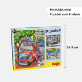 HABA Puzzle de Bomberos - Set de 3 Piezas para niños a partir de 3 años Puzzle de Cartón de Policía y Ambulancia - Promueve la motricidad fina y la concentración - 1302759001 Puzzle Naty Shop