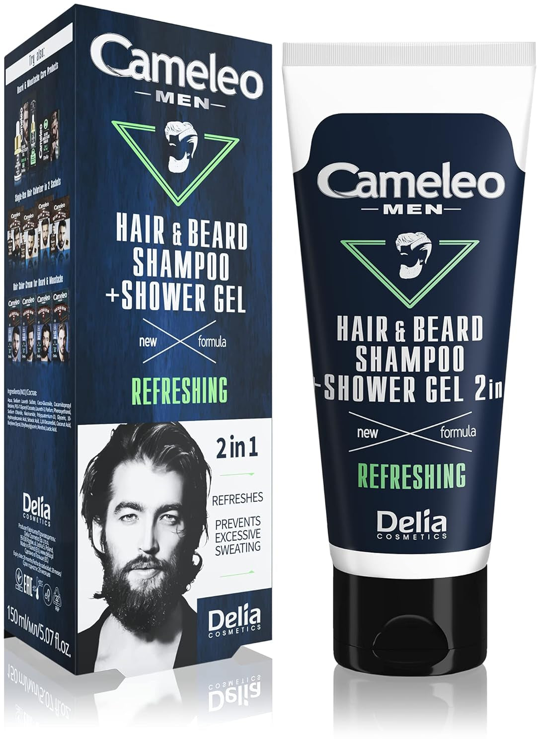 Cameleo Men - Gel de baño para hombre contra la caída del cabello, 150 ml Cuidado del cabello Naty Shop Champú y gel de ducha - 2 en 1