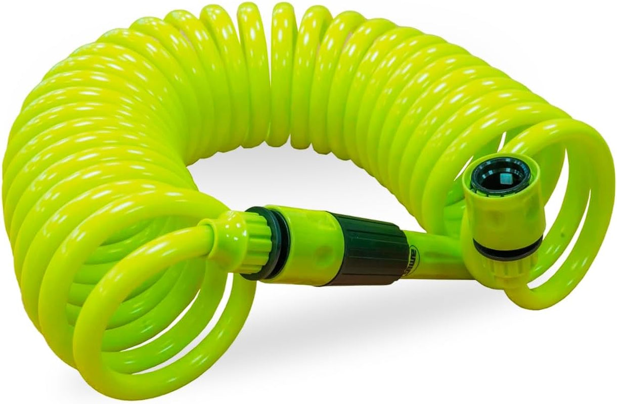 Amig - Manguera en espiral | Fabricado en polipropileno | Extensible hasta 7,5 m | Incluye lanza de riego, adaptador y 2 juntas | Verde pistacho