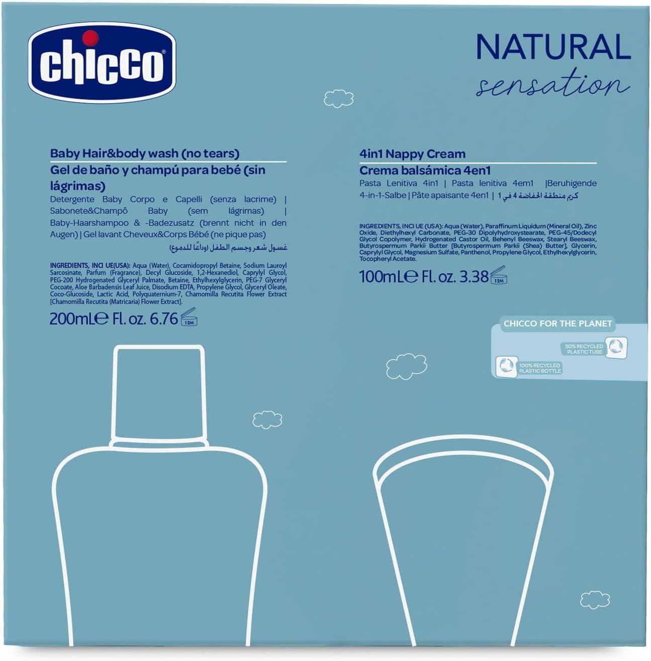 CHICCO NATURAL SENSATION - SET 2: 1 CHAMPÚ Y BAÑO - NO RESECANTE 200 ML, 1 CREMA CAMBIADORA 4 EN 1 100 ML Infantil - Baño y Cuidado Naty Shop