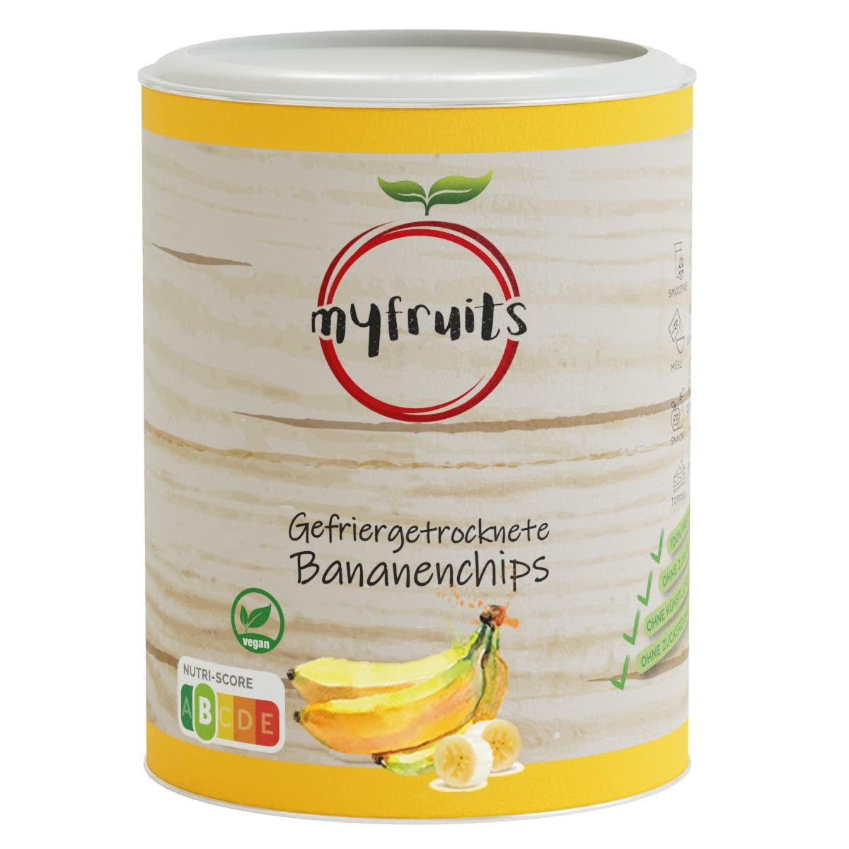 myfruits chips de plátano (rodajas de plátano) liofilizados, 100g, sin añadidos, 100% plátano, fruta liofilizada sin azúcares añadidos Naty Shop productos deshidratados 100 G (1 paquete)