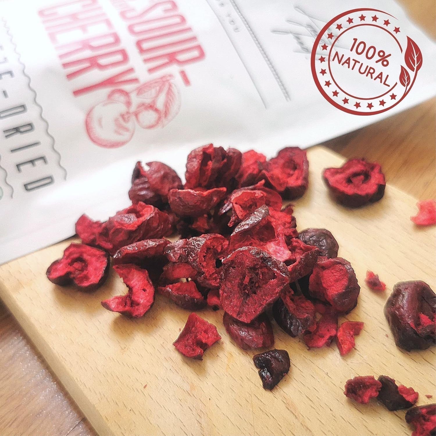 Cerezas amargas liofilizadas | Trozos de fruta liofilizada 100% natural Frutos secos | Cerezas amargas secas | Cerezas amargas liofilizadas | ZingyZoo Productos deshidratados Naty Shop