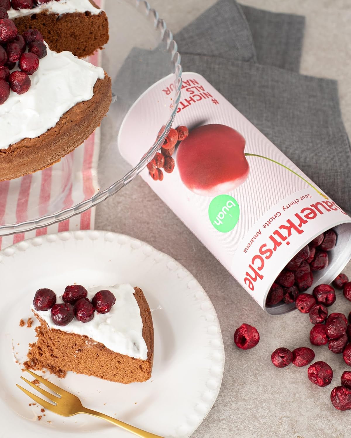 Cerezas amargas liofilizadas BUAH® | Cerezas amargas enteras como snack o para muesli | Sustituto ideal de los dulces | Vegano y sin azúcares añadidos | 135g Naty Shop productos deshidratados