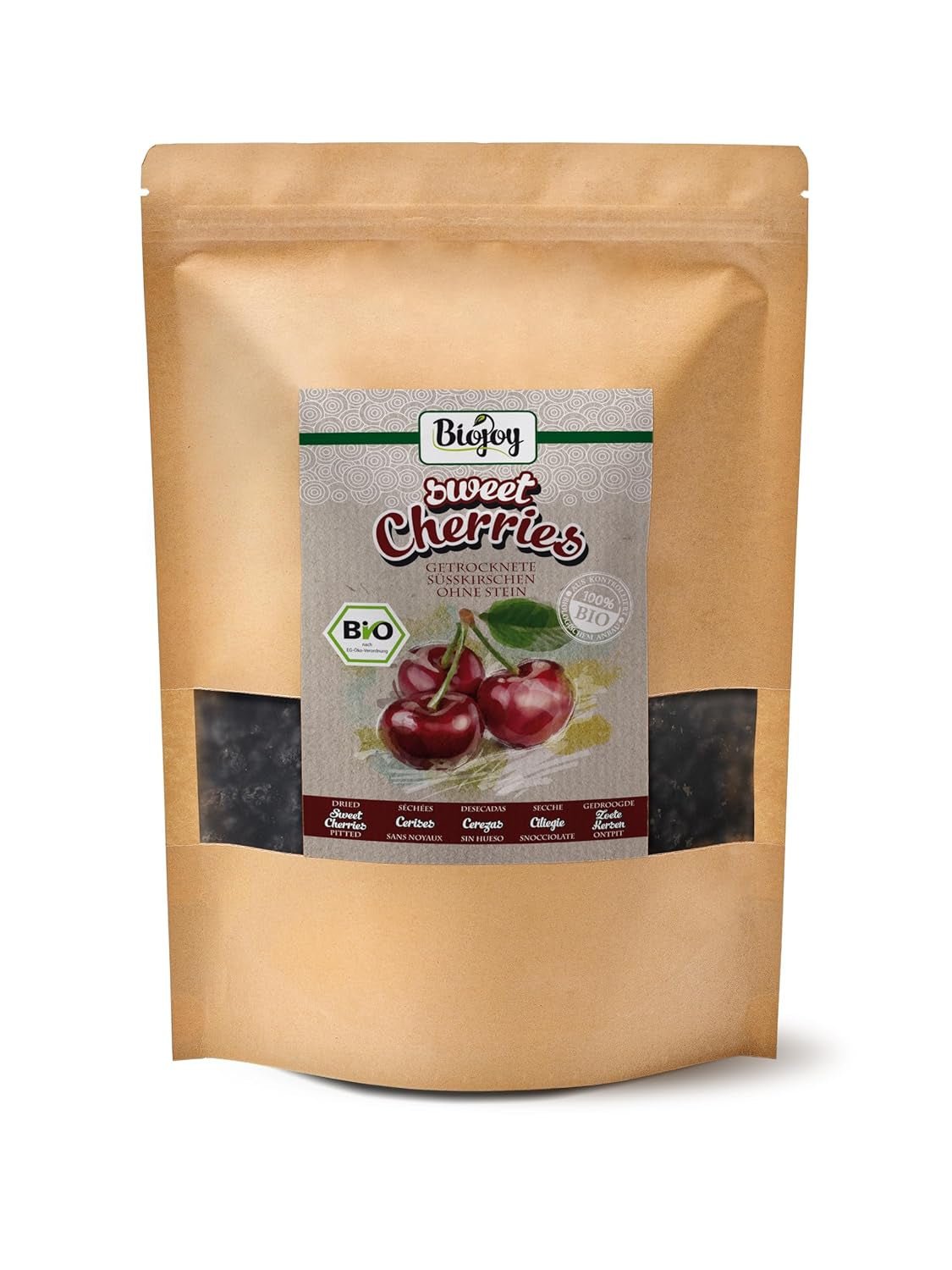 Biojoy cerezas dulces secas (500 g), deshuesadas y sin azufre Naty Shop productos deshidratados 1 kg (1 pack)