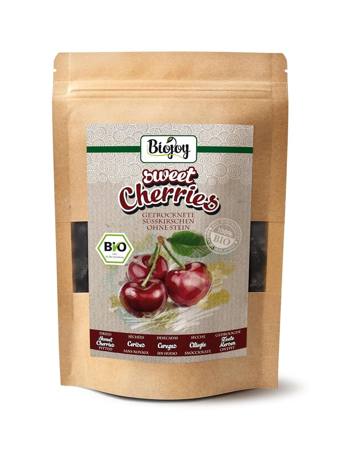 Biojoy cerezas dulces secas ecológicas (500 g), sin hueso y sin azufre Naty Shop productos deshidratados 250 G
