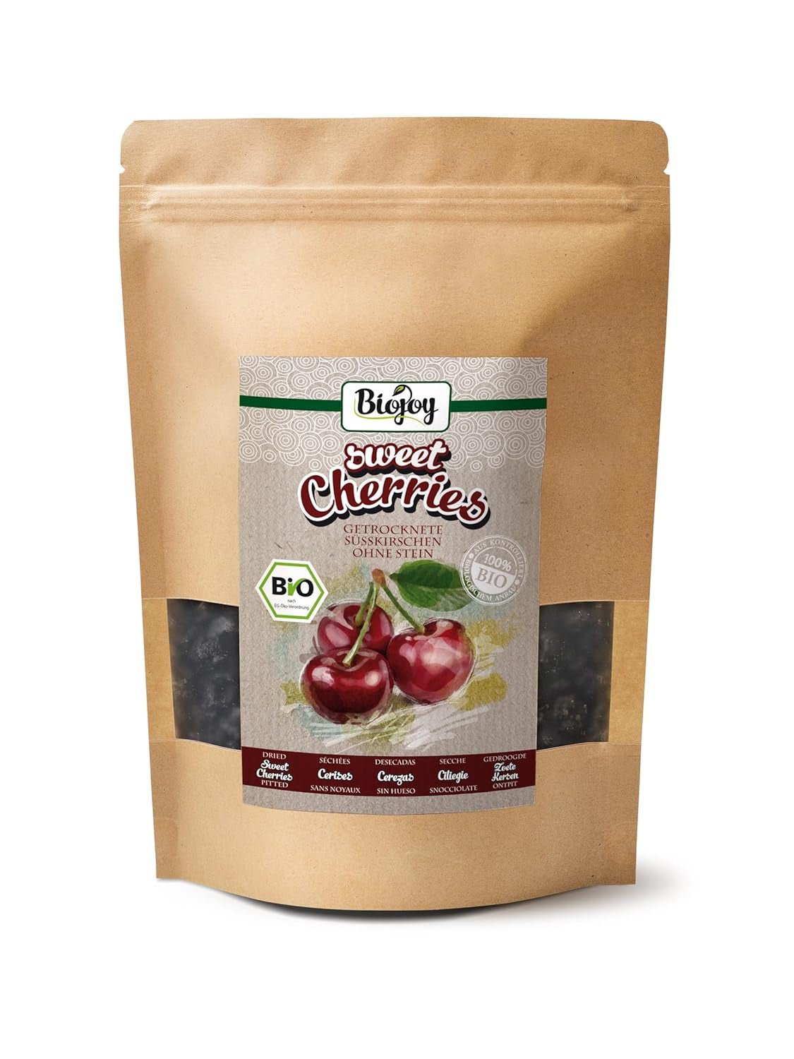 Biojoy cerezas dulces deshidratadas ecológicas (500 g), sin hueso y sin azufre Naty Shop productos deshidratados 500 G (1 paquete)
