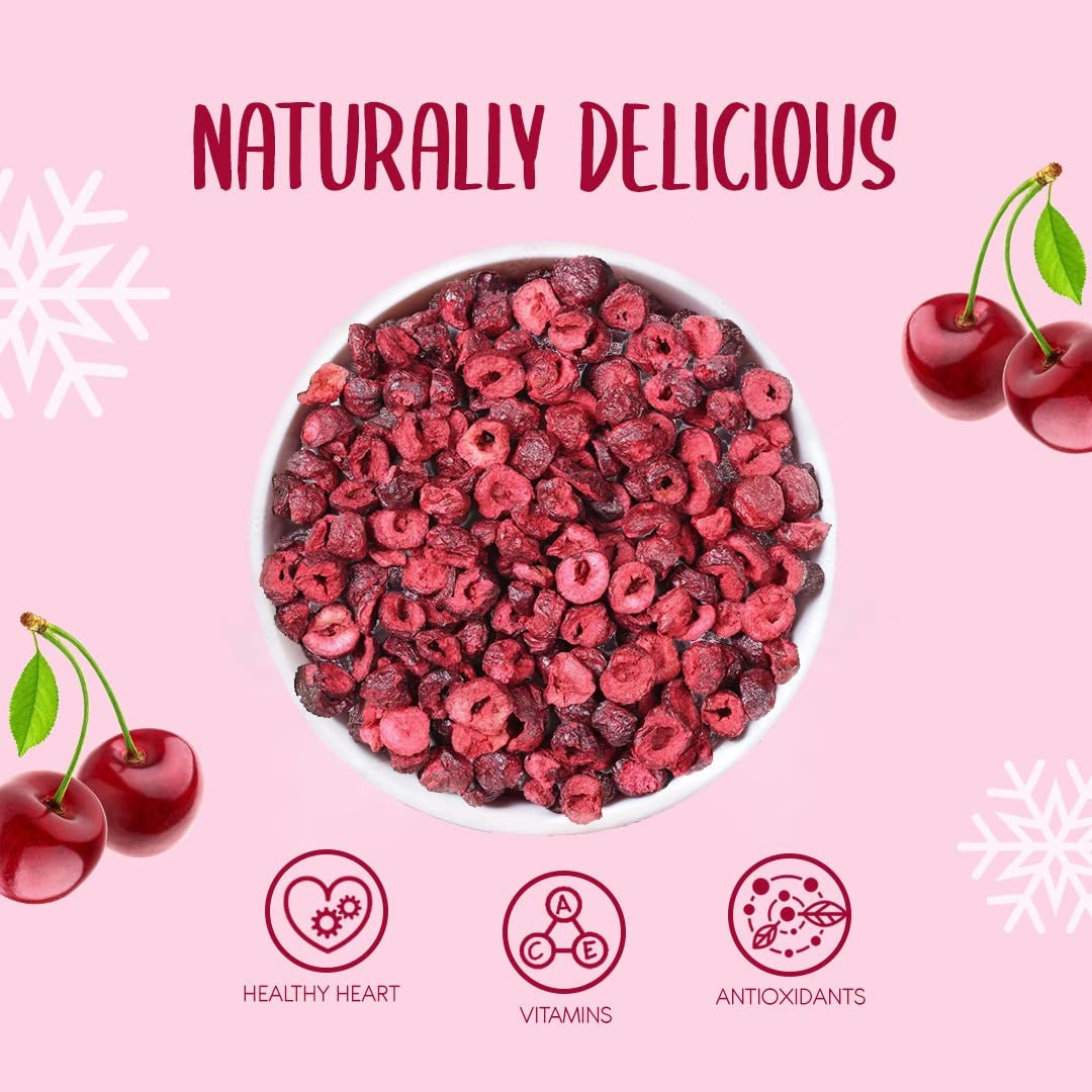 Cerezas liofilizadas 100g - Cerezas amargas liofilizadas - Frutos secos liofilizados - Cerezas amargas secas en rodajas - Perfecto para repostería, decoración, muesli y postres Productos deshidratados Naty Shop