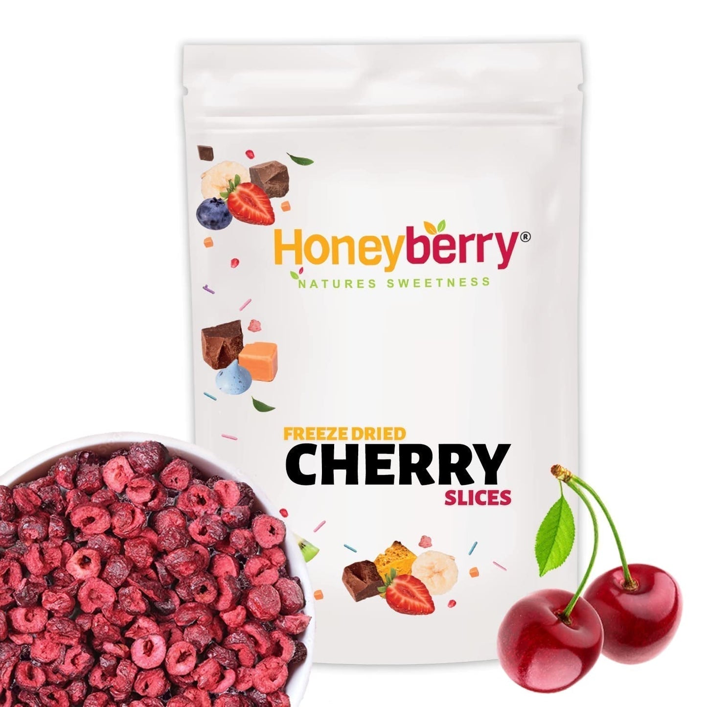 Cerezas liofilizadas 100g - Cerezas amargas liofilizadas - Frutos secos liofilizados - Cerezas amargas secas en rodajas - Perfecto para repostería, decoración, muesli y postres Productos deshidratados Naty Shop 100G