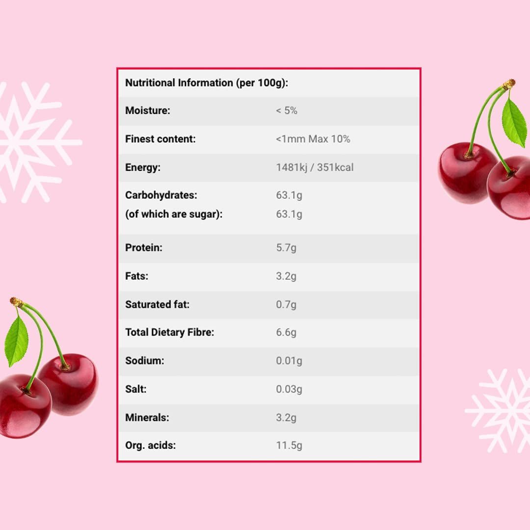Cerezas liofilizadas trozos 100g - Frutas liofilizadas - Frutas secas liofilizadas - Cerezas amargas desecadas - Perfecto para repostería, decoración de tartas, snacks, muesli y postres Productos deshidratados Naty Shop