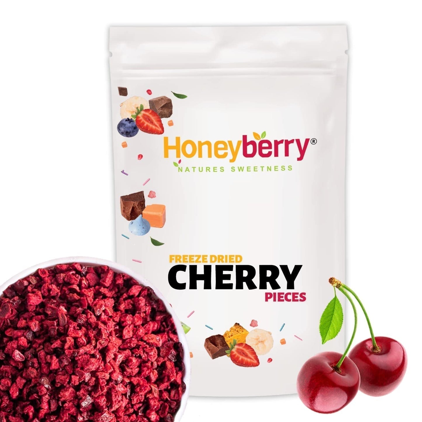 Cerezas liofilizadas trozos 100g - Frutas liofilizadas - Frutas secas liofilizadas - Cerezas amargas desecadas - Perfecto para repostería, decoración de tartas, snacks, muesli y postres Productos deshidratados Naty Shop 100G