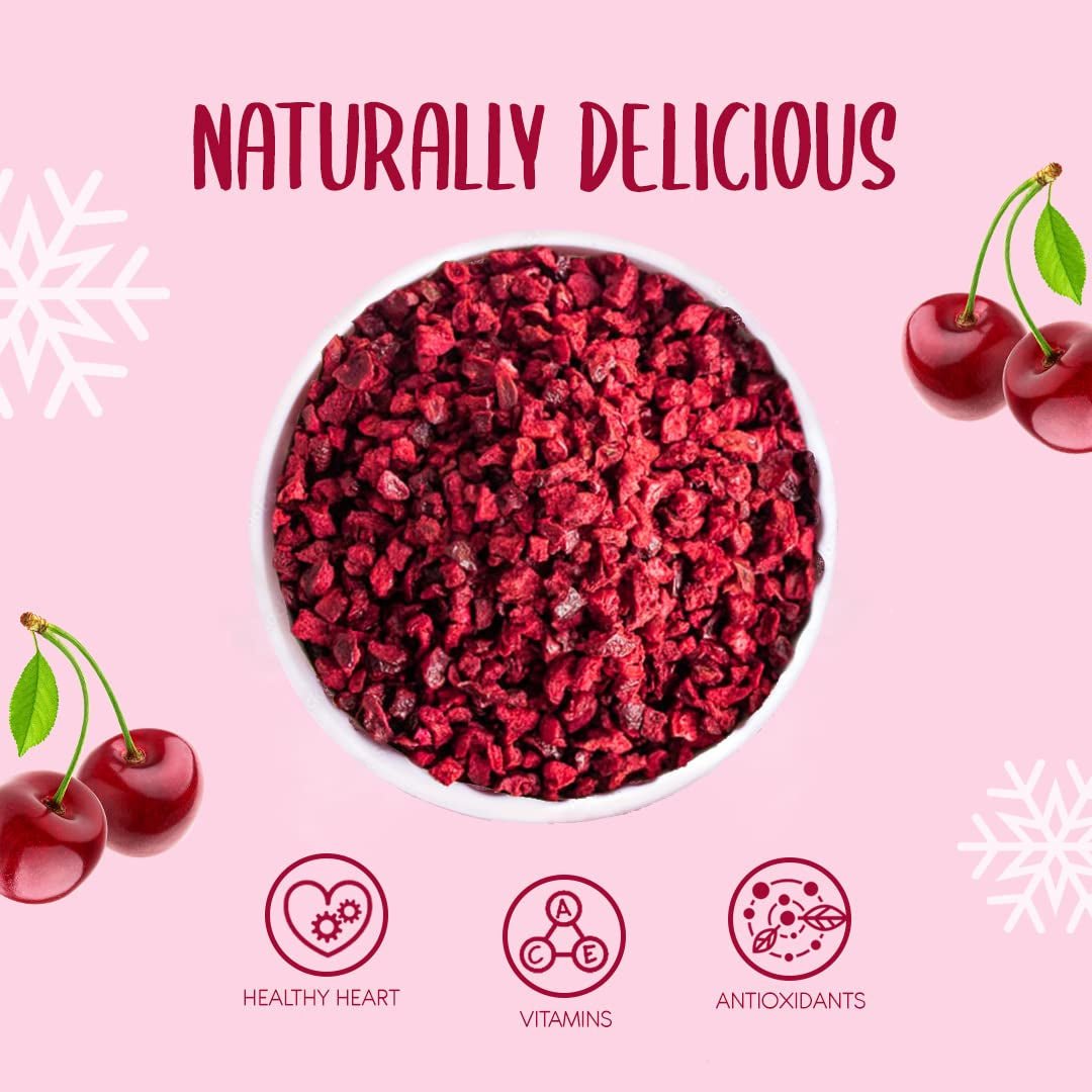 Cerezas liofilizadas trozos 100g - Frutas liofilizadas - Frutas secas liofilizadas - Cerezas amargas desecadas - Perfecto para repostería, decoración de tartas, snacks, muesli y postres Productos deshidratados Naty Shop
