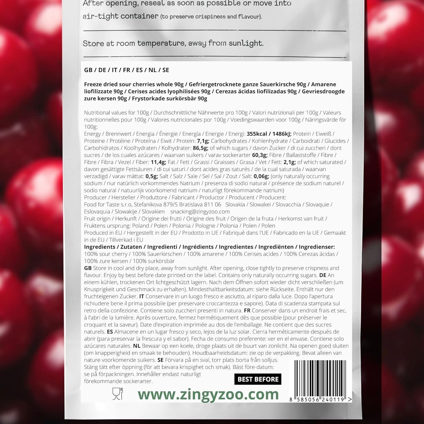 Cerezas liofilizadas | Cerezas ácidas secas | Frutas liofilizadas | Frutas secas liofilizadas | Frutas liofilizadas Cerezas secas | Batido de pieles Frutas liofilizadas (90g) Productos deshidratados Naty Shop