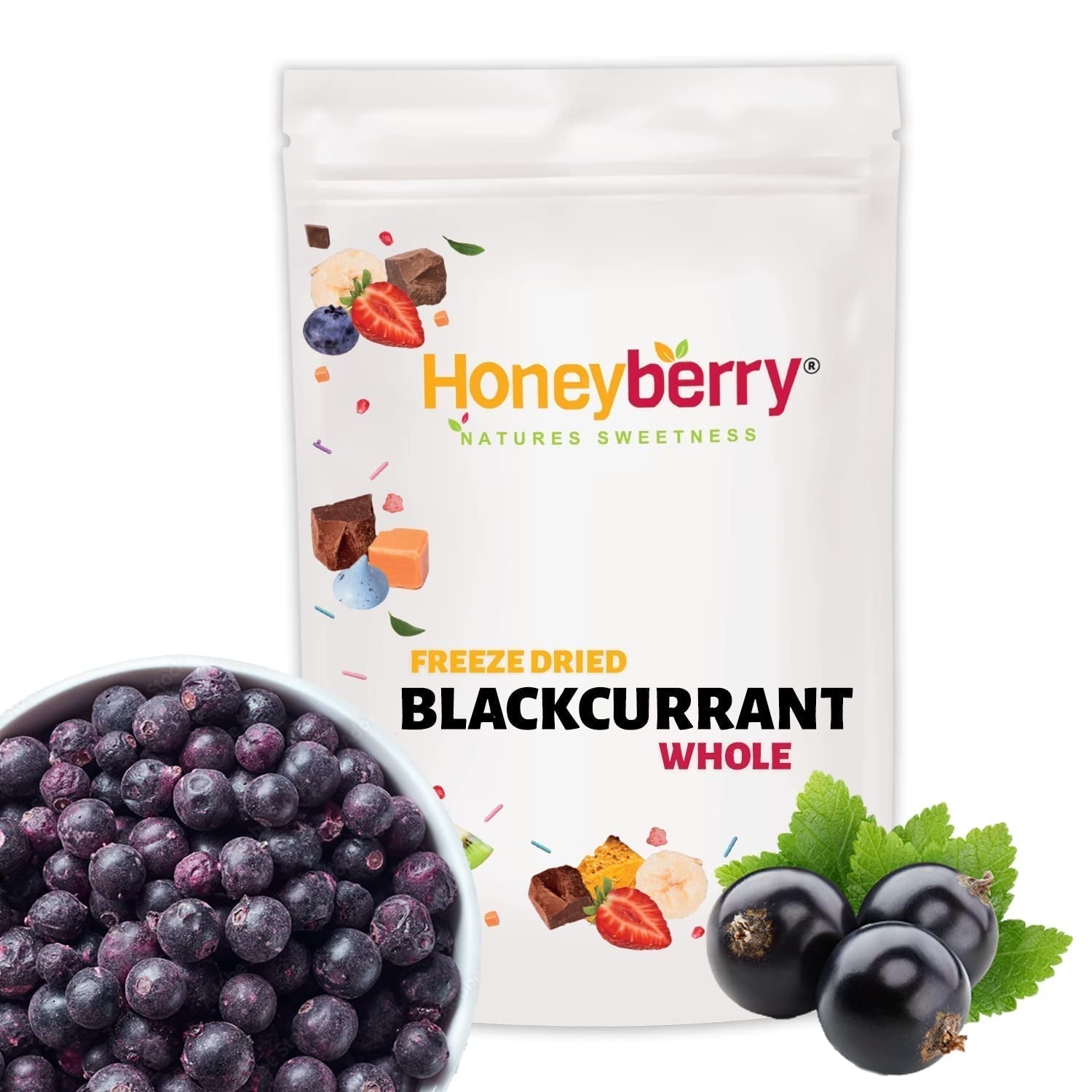 Grosellas negras liofilizadas 250g - Frutas liofilizadas - Frutas secas liofilizadas - Grosellas negras secas para repostería, muesli, decoración de tartas, postres Productos deshidratados Naty Shop 250G