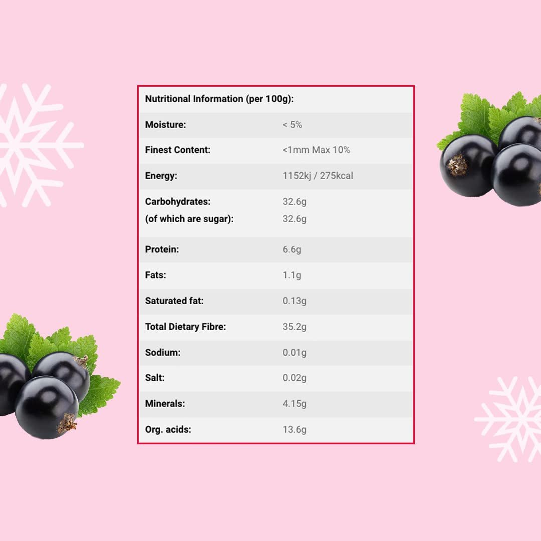 Grosellas negras liofilizadas 250g - Frutas liofilizadas - Frutas secas liofilizadas - Grosellas negras secas para repostería, muesli, decoración de tartas, postres Productos deshidratados Naty Shop
