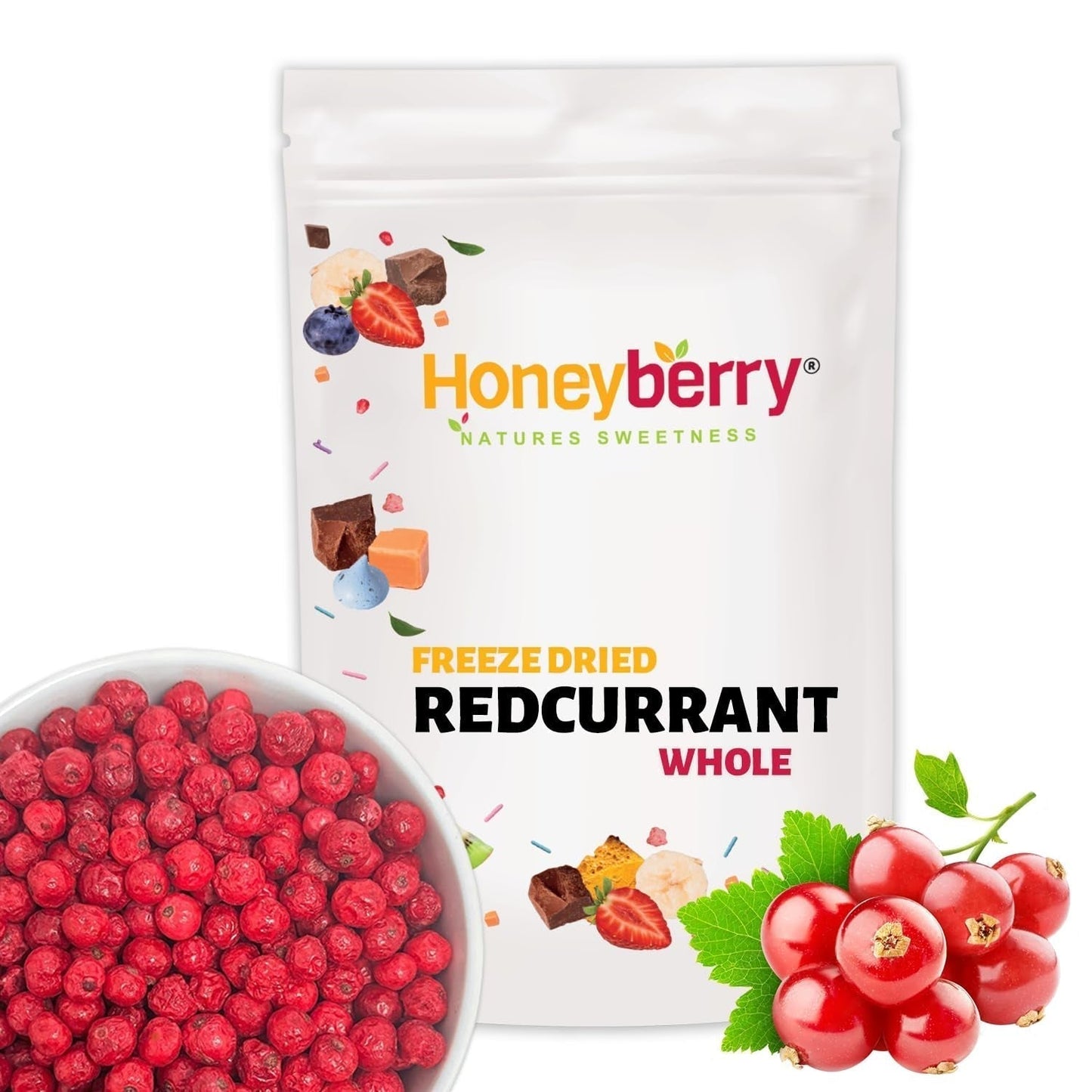 Grosellas rojas enteras liofilizadas 100g - Frutas liofilizadas - Frutas secas liofilizadas - Grosellas para repostería, decoración de tartas, snacks, muesli, postres Productos deshidratados Naty Shop 100G