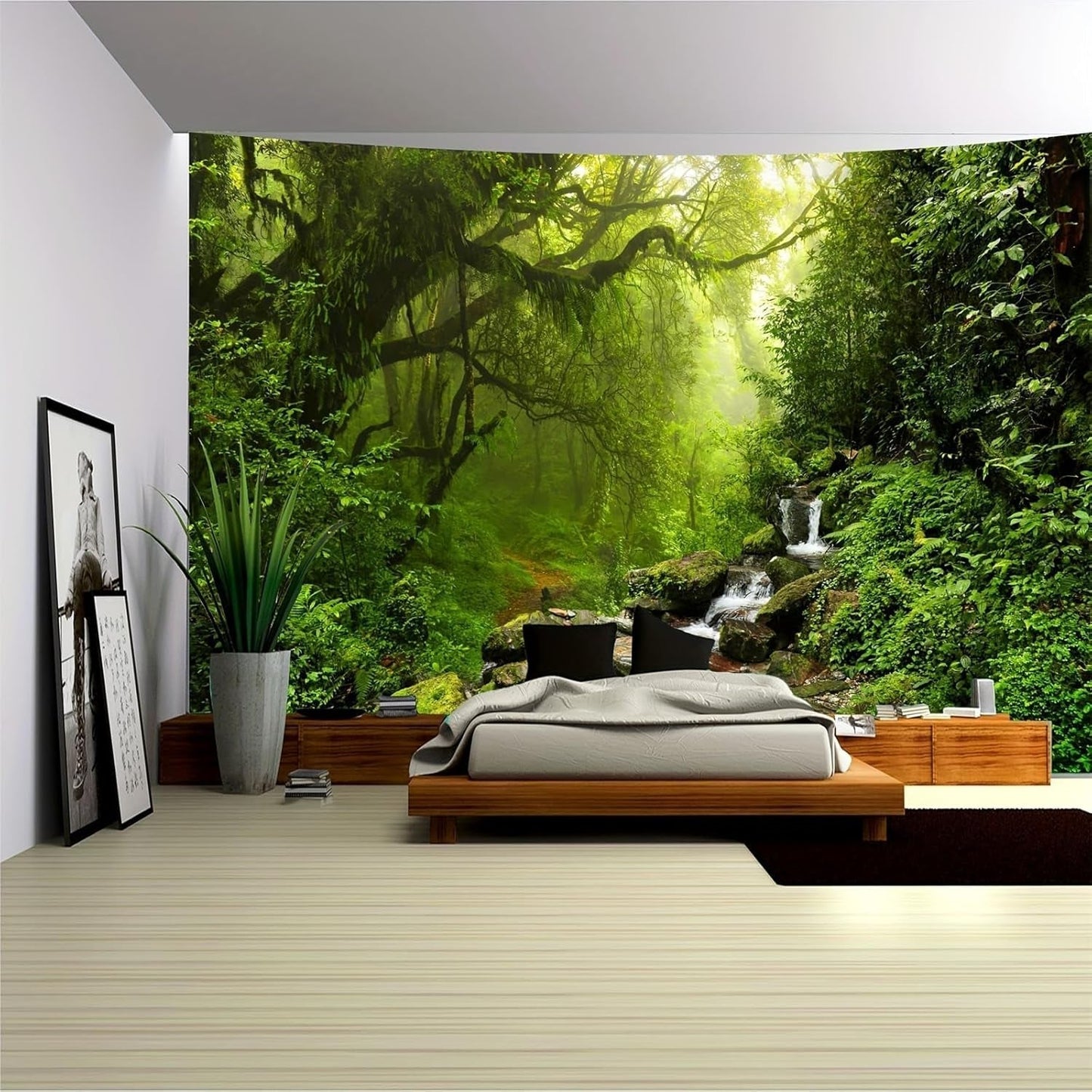 Alfombra Tapiz Bosque Lona Árbol Cascada Niebla Hogar - Accesorios y Decoración Naty Shop Saludos 230L X 180B Cm