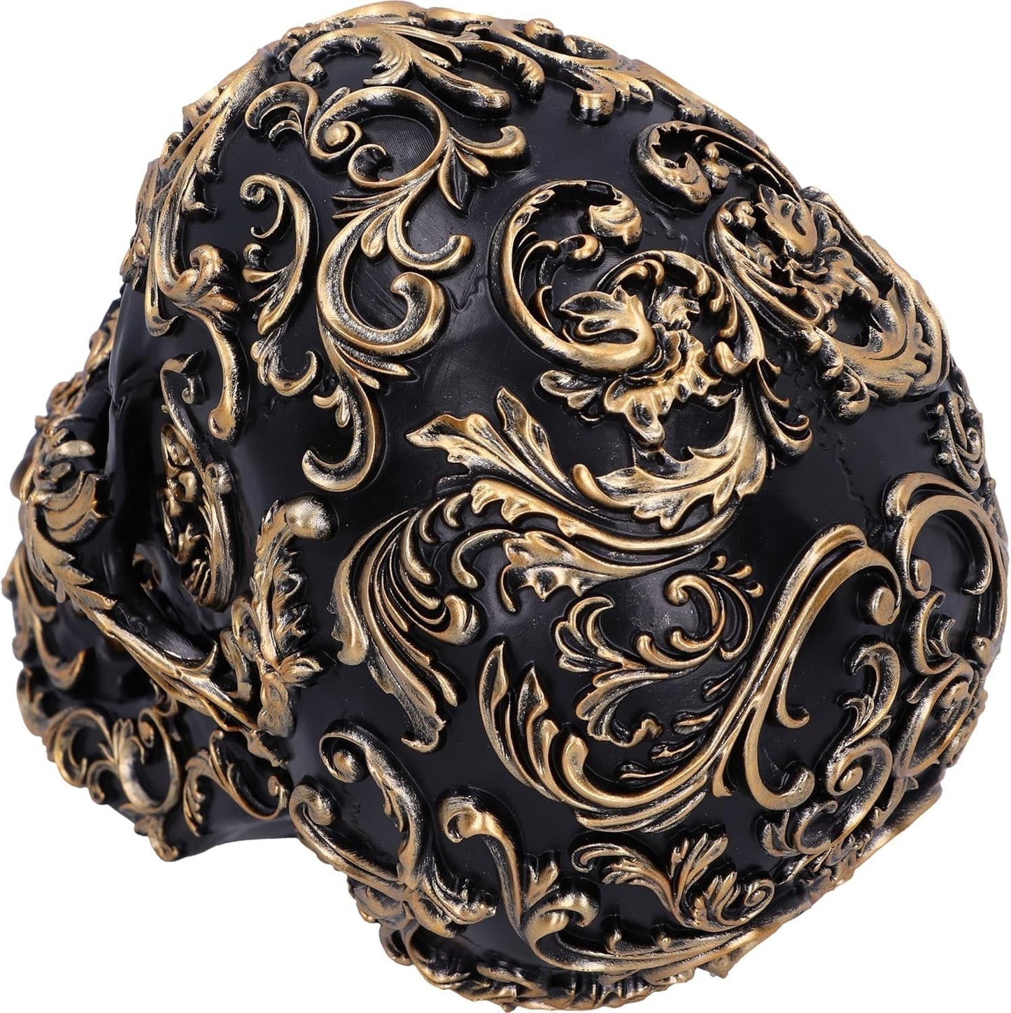 Calavera Renacentista, 19 cm, Resina, Negro y Dorado, Motivo Barroco Dorado, Adorno Calavera Negra, Decoración Gótica, Fundida en Resina Sintética de Primera Calidad, Pintada a Mano por Expertos Estatuillas y Esculturas Naty Shop