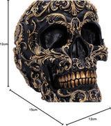 Calavera Renacentista, 19 cm, Resina, Negro y Dorado, Motivo Barroco Dorado, Adorno Calavera Negra, Decoración Gótica, Fundida en Resina Sintética de Primera Calidad, Pintada a Mano por Expertos Estatuillas y Esculturas Naty Shop