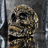 Calavera Renacentista, 19 cm, Resina, Negro y Dorado, Motivo Barroco Dorado, Adorno Calavera Negra, Decoración Gótica, Fundida en Resina Sintética de Primera Calidad, Pintada a Mano por Expertos Estatuillas y Esculturas Naty Shop