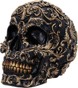 Calavera Renacentista, 19 cm, Resina, Negro y Dorado, Motivo Barroco Dorado, Adorno Calavera Negra, Decoración Gótica, Fundida en Resina Sintética de Primera Calidad, Pintada a Mano por Expertos Estatuillas y Esculturas Naty Shop
