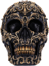 Calavera Renacentista, 19 cm, Resina, Negro y Dorado, Motivo Barroco Dorado, Adorno Calavera Negra, Decoración Gótica, Fundida en Resina Sintética de Primera Calidad, Pintada a Mano por Expertos Estatuillas y Esculturas Naty Shop