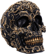 Calavera Renacentista, 19cm, Resina, Negro y Dorado, Motivo Barroco Dorado, Adorno de Calavera Negra, Decoración Gótica, Fundido de la mejor resina sintética, Pintado a mano por expertos Estatuillas y Esculturas Naty Shop Negro 19cm