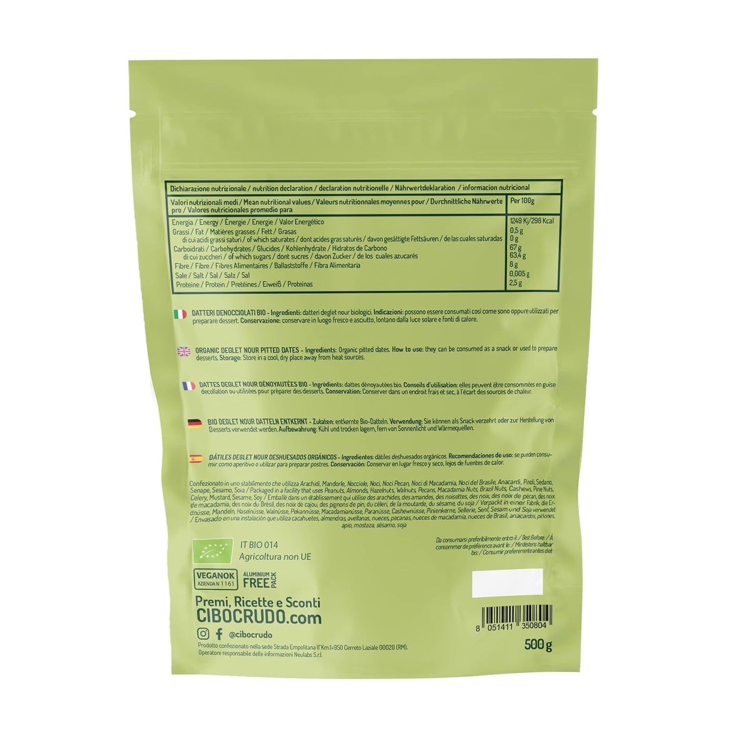 Dátiles sin semillas Deglet Nour Bio - 500g. Dátiles secos orgánicos naturales Deglet Nour. Dátiles secos. Naty Shop productos deshidratados
