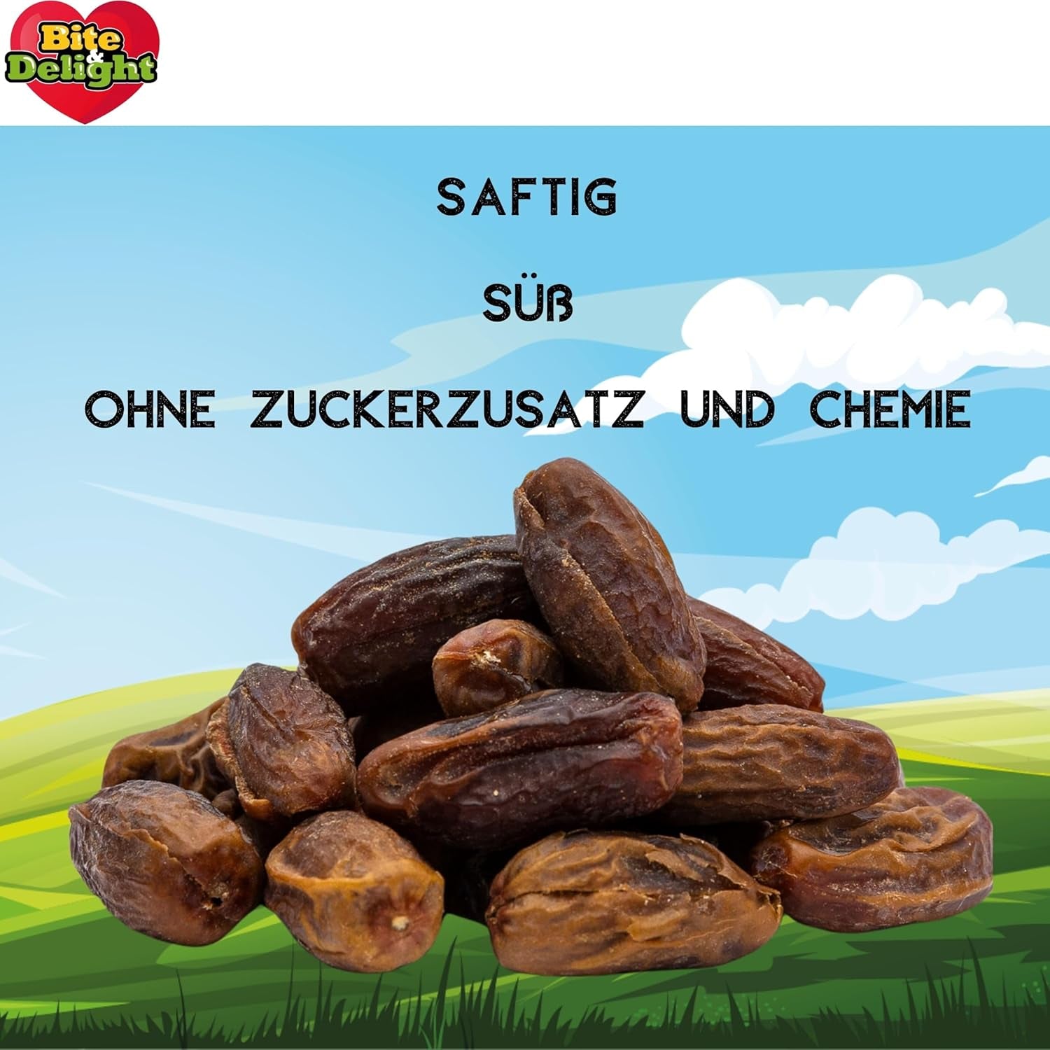 Dátiles secos Bite & Delight - Enteros, secos y naturales - Dulces aromáticos - Deliciosos y jugosos - Snacks de frutas listos para comer - Vegano - Sin azúcares añadidos - 1250g Naty Shop productos deshidratados
